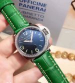 Radiomir Panerai Women's Watch SS Diamond Bezel Green Leather strap